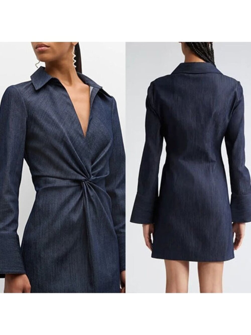 NEW Cinq à Sept McKenna Twist Front Long Sleeve Denim Mini Dress Blue Size: 8